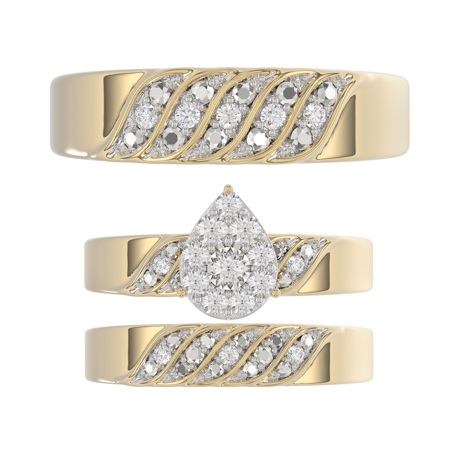 LADIES TRIOS SET 0.33CT ROUND DIAMOND 10K YELLOW GOLD