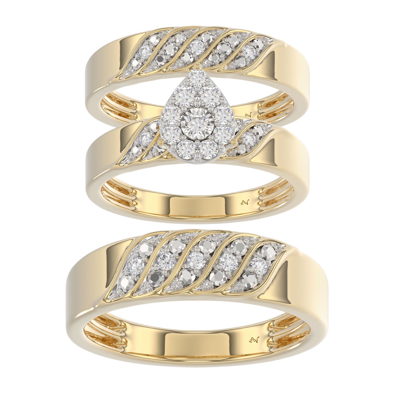 LADIES TRIOS SET 0.33CT ROUND DIAMOND 10K YELLOW GOLD
