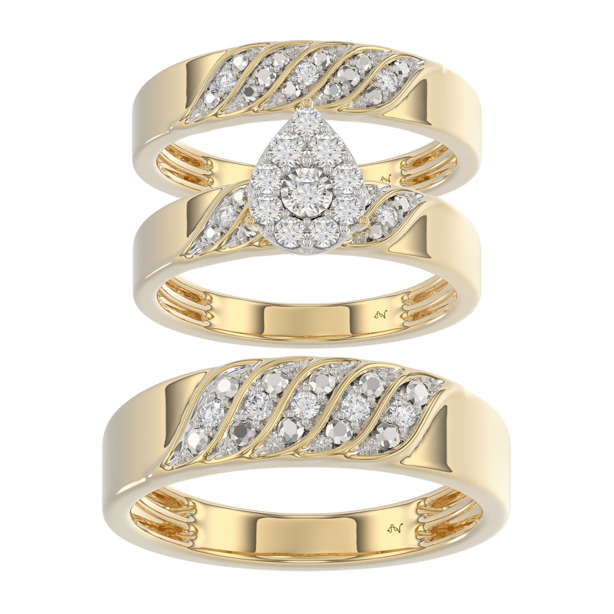 LADIES TRIOS SET 0.33CT ROUND DIAMOND 10K YELLOW GOLD