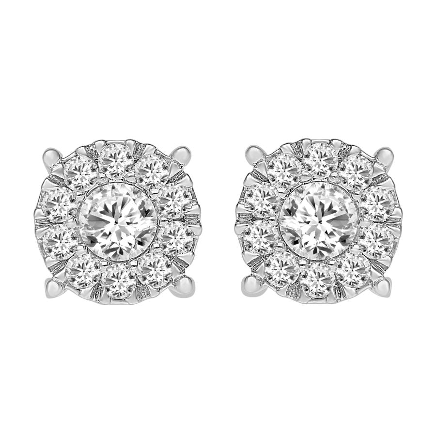 LADIES EARRINGS 1.00CT ROUND DIAMOND 14K WHITE GOLD