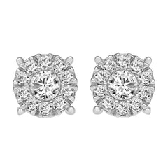 LADIES EARRINGS 1.00CT ROUND DIAMOND 14K WHITE GOLD