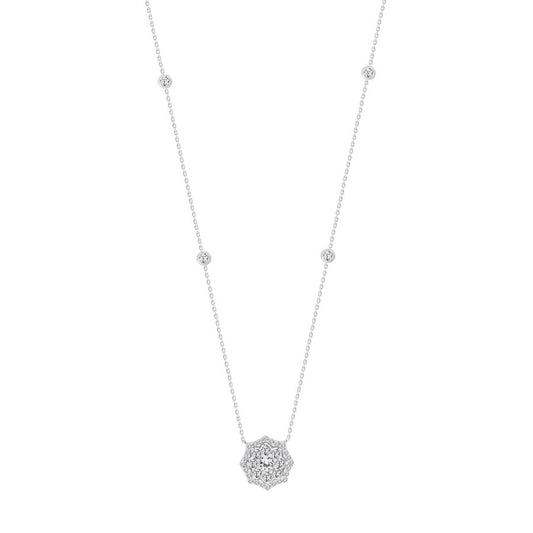 LADIES NECKLACE 1.00CT ROUND DIAMOND 14K WHITE GOLD (SI QUALITY)