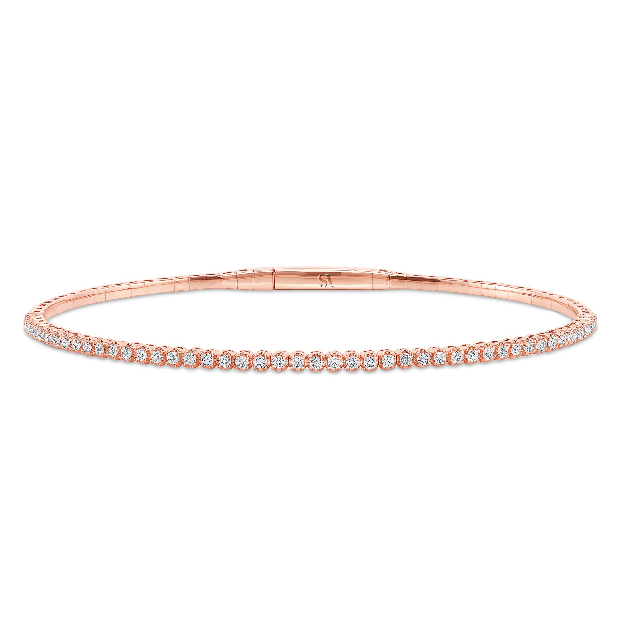 LADIES HALF FLEXIBLE BANGLE 1.00CT ROUND DIAMOND 14K ROSE GOLD