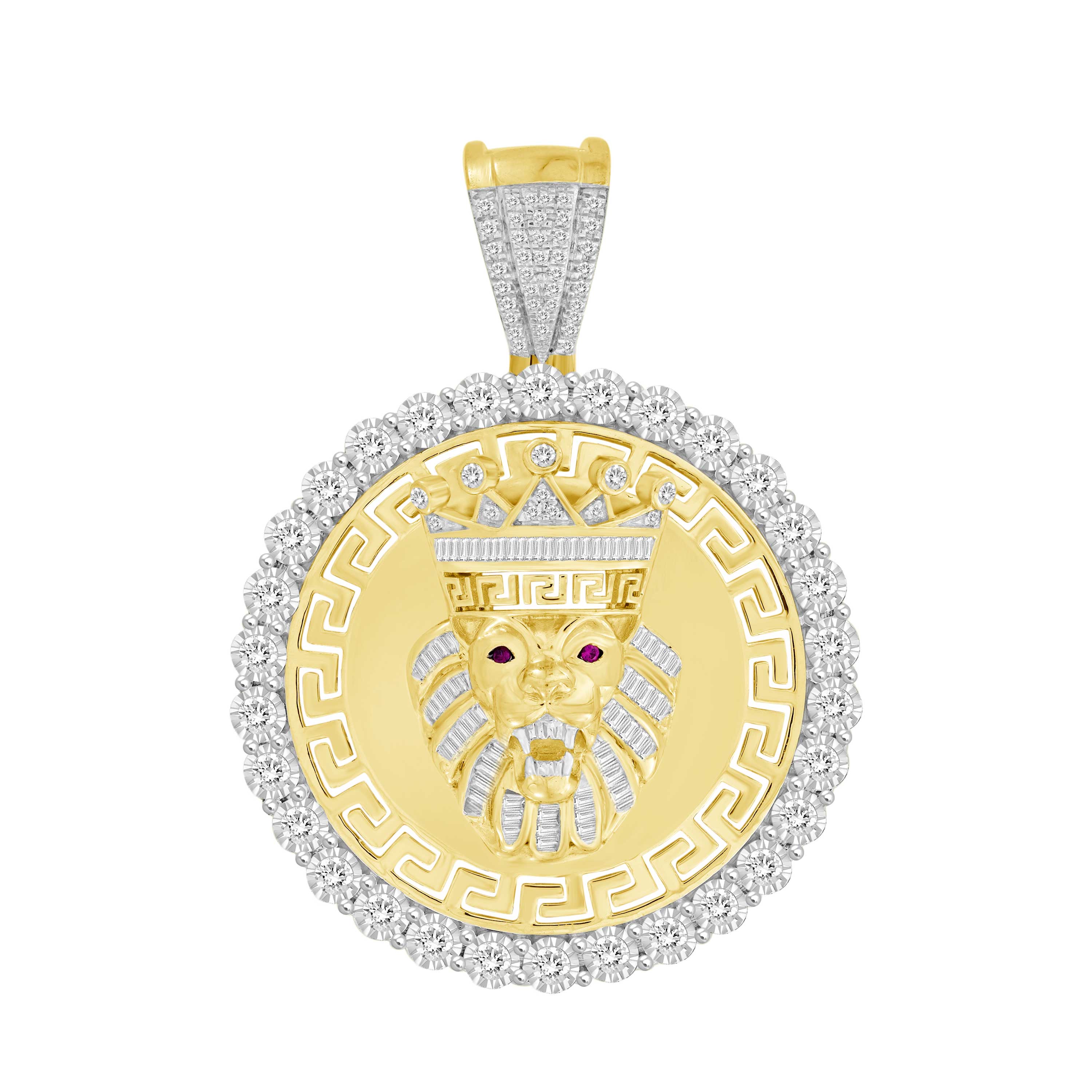 MEN'S CHARM 1.00CT ROUND/BAGUETTE DIAMOND 10K YELLOW GOLD