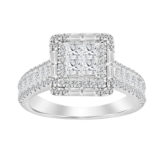 LADIES RING 1.50CT ROUND/PRINCESS/BAGUETTE DIAMOND 14K WHITE GOLD