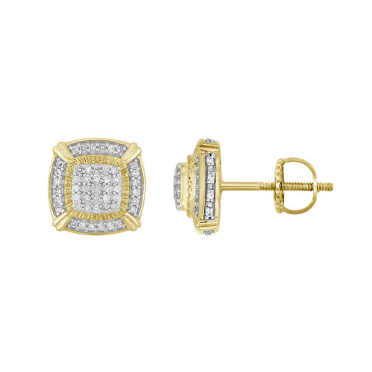 MEN'S STUD EARRINGS 0.25CT ROUND DIAMOND 10K YELLOW GOLD