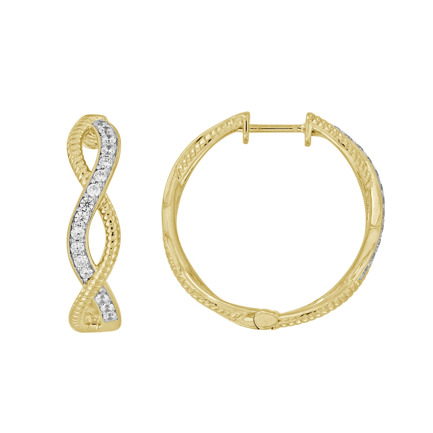 LADIES HOOPS EARRINGS 0.50CT ROUND DIAMOND 10K YELLOW GOLD