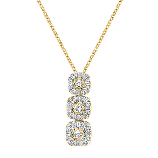 LADIES PENDANT WITH CHAIN 1.00CT ROUND/BAGUETTE DIAMOND 14K YELLOW GOLD (SI QUALITY)