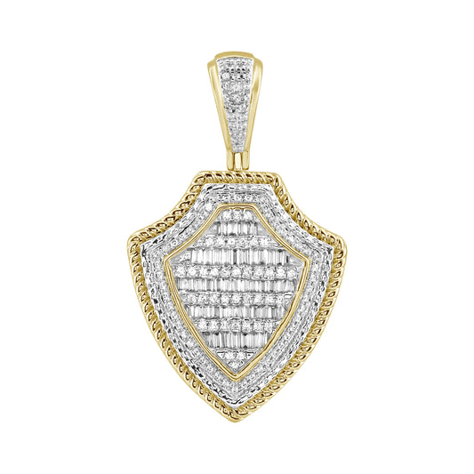 MEN'S CHARM PENDANT 0.50CT ROUND/BAGUETTE DIAMOND 10K YELLOW GOLD