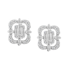 LADIES EARRINGS 0.25CT ROUND/BAGUETTE DIAMOND 14K WHITE GOLD (SI QUALITY)