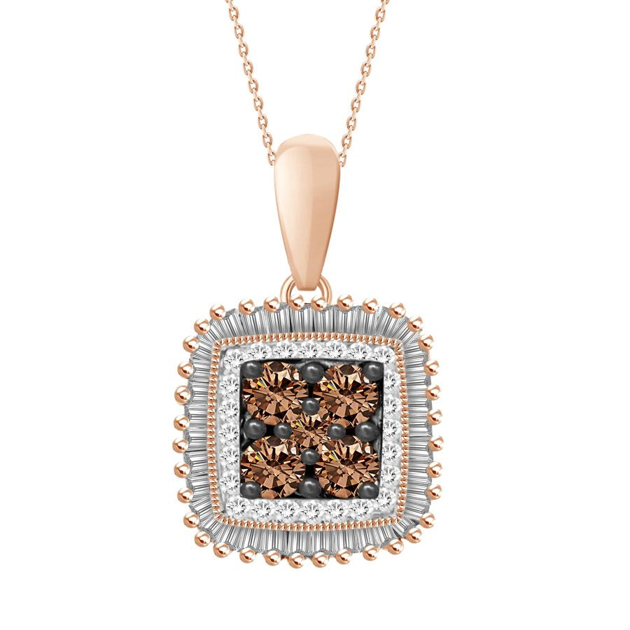 LADIES PENDANT 0.35CT ROUND/BAGUETTE DARK BROWN DIAMOND 14K ROSE GOLD (SI QUALITY)