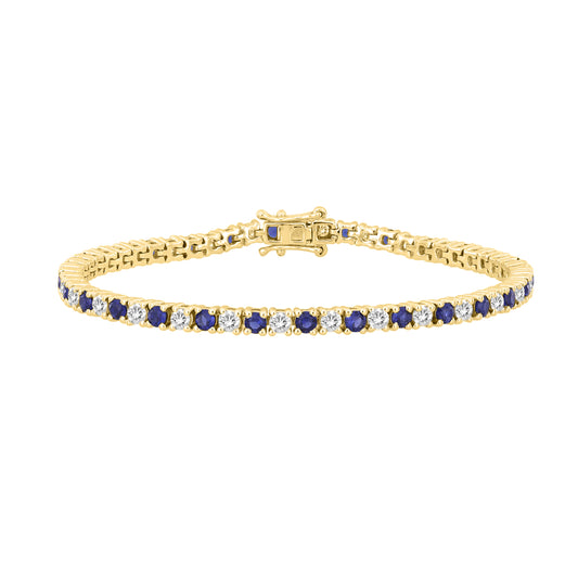LADIES BRACELET 4.00CT ROUND/SAPHIRE DIAMOND 14K YELLOW GOLD (CENTER STONE BLUE SAPHIRE APPROX- 2.88CT)