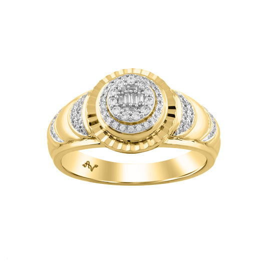 MEN'S RING 0.25CT ROUND/BAGUETTE DIAMOND 10K YELLOW GOLD