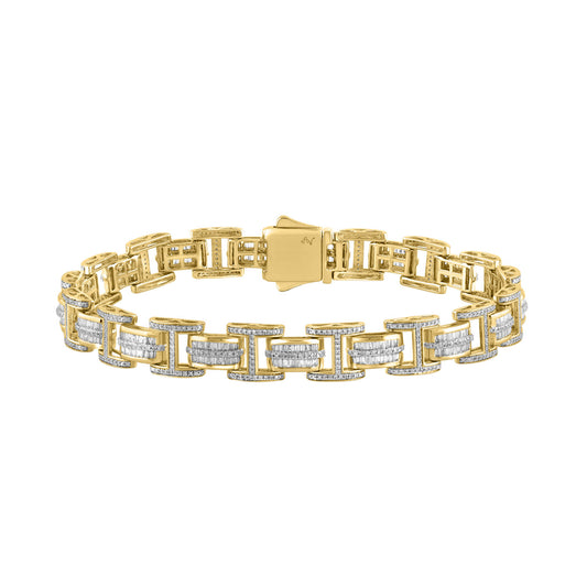 MEN'S BRACELET 2.25CT ROUND/BAGUETTE DIAMOND 10K YELLOW GOLD