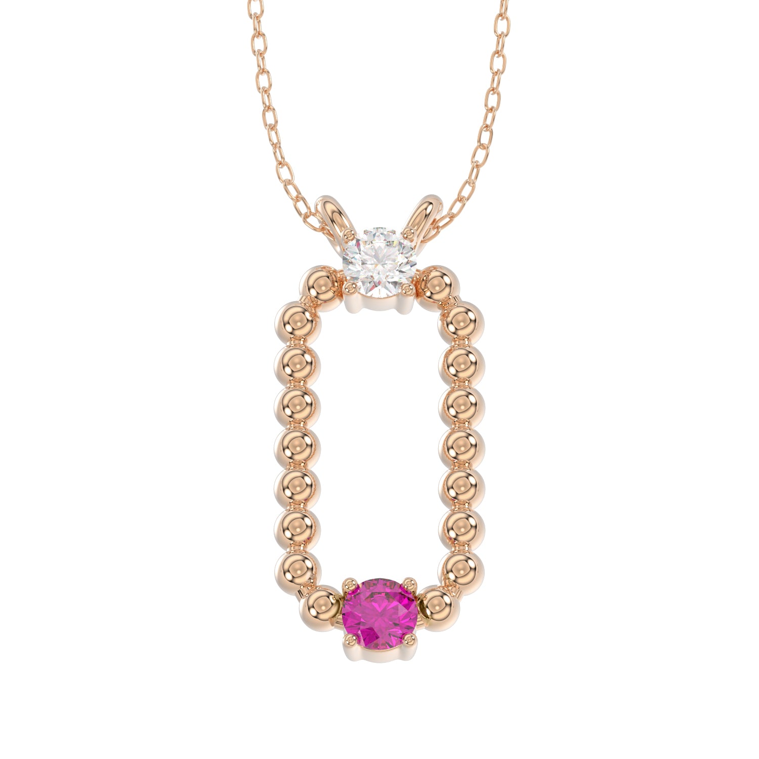 LADIES PENDANT WITH CHAIN 0.15CT ROUND/RUBY DIAMOND 14K ROSE GOLD (CENTER STONE ROUND/RUBY-0.10CT)