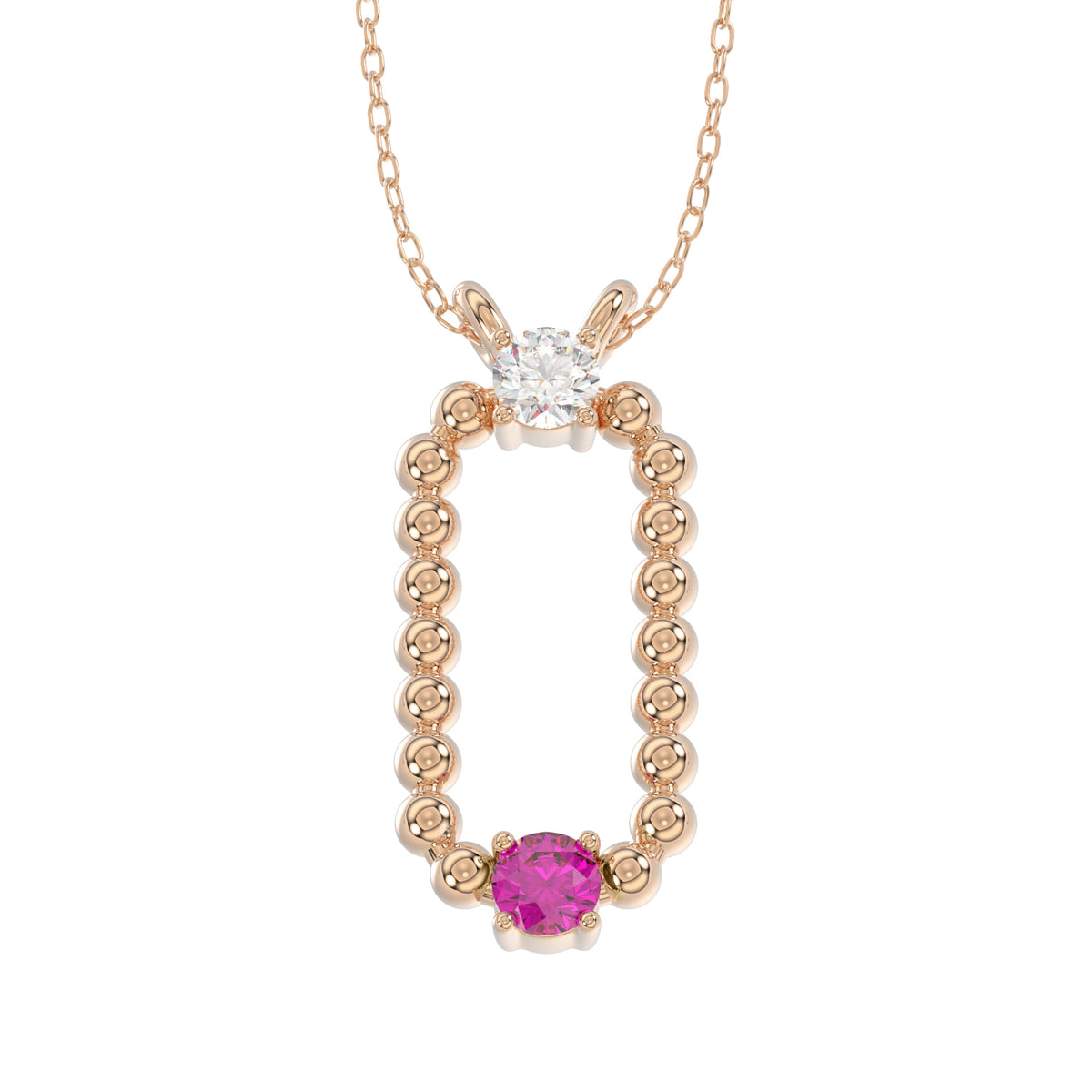 LADIES PENDANT WITH CHAIN 0.15CT ROUND/RUBY DIAMOND 14K ROSE GOLD (CENTER STONE ROUND/RUBY-0.10CT)