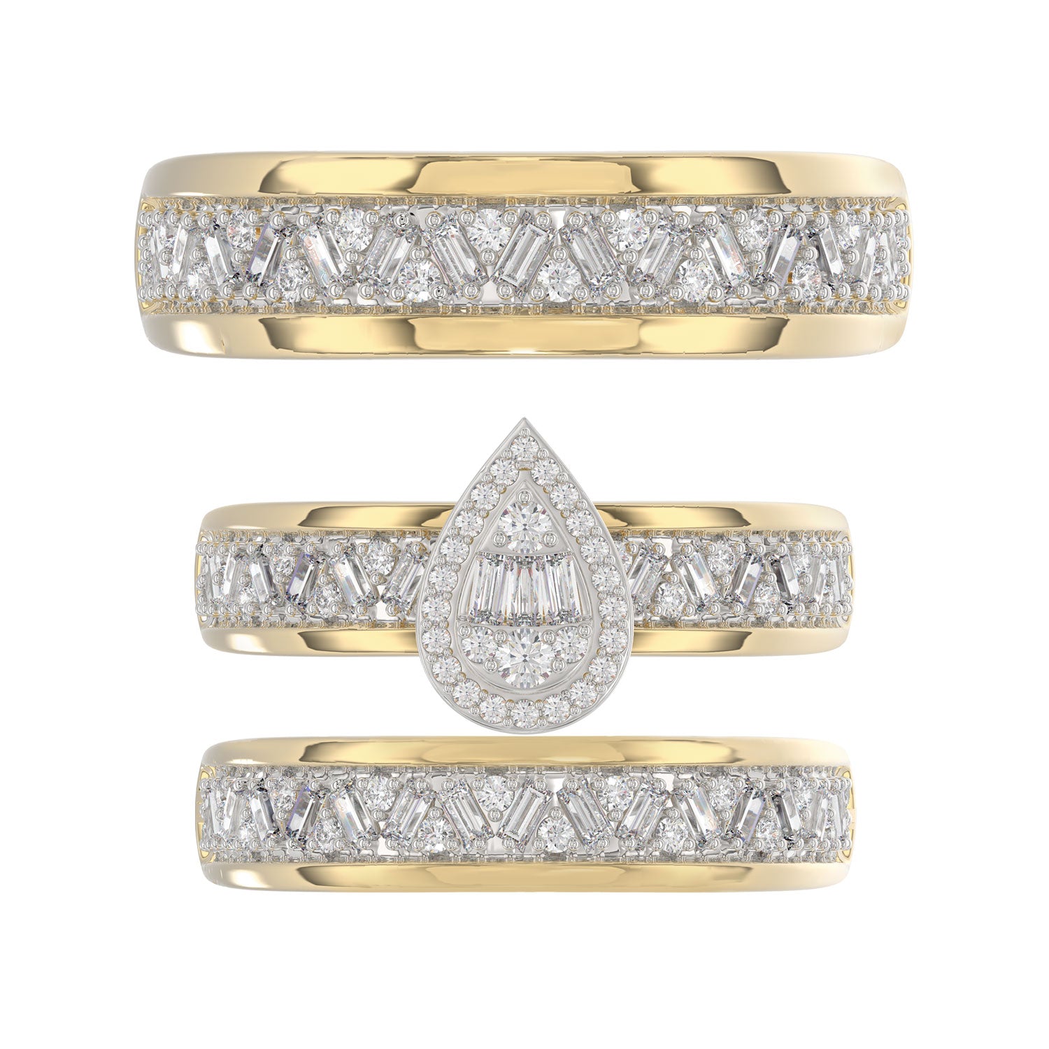 LADIES TRIO SET 1.00CT ROUND/BAGUETTE DIAMOND 10K YELLOW GOLD