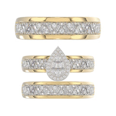 LADIES TRIO SET 1.00CT ROUND/BAGUETTE DIAMOND 10K YELLOW GOLD
