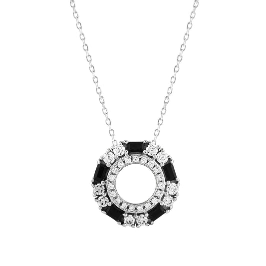 LADIES PENDANT 0.50CT ROUND/BLACK/BAGUETTE DIAMOND 14K WHITE GOLD