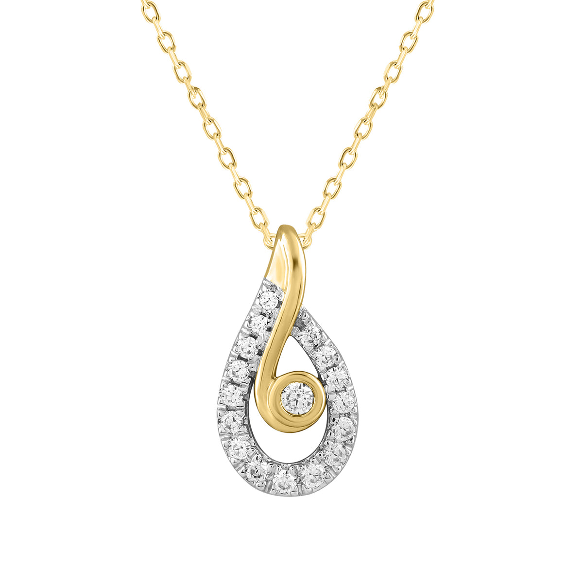 LADIES PENDANT 0.16CT WITH CHAIN ROUND DIAMOND 14K YELLOW GOLD