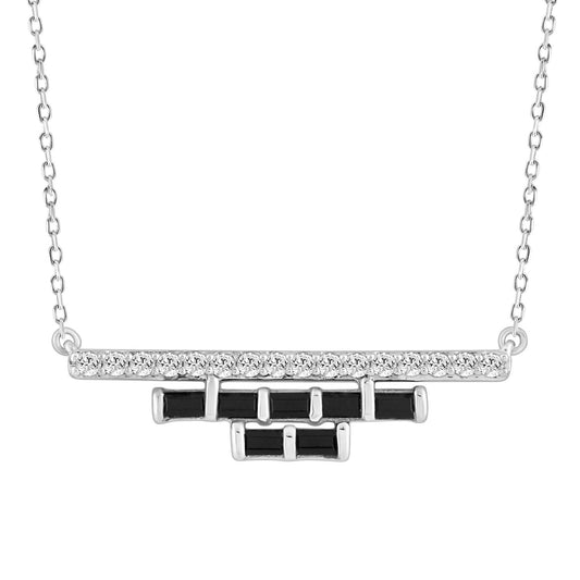 LADIES NECKLACE 0.50CT ROUND/BLACK/BAGUETTE DIAMOND 14K WHITE GOLD