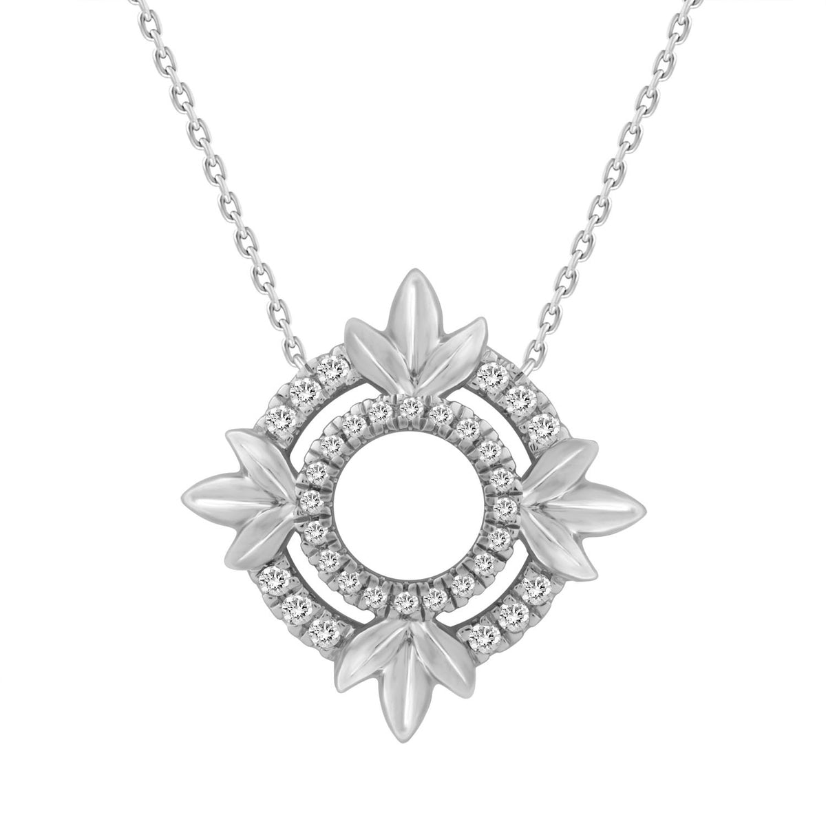 LADIES NECKLACE 0.16CT ROUND DIAMOND 10K WHITE GOLD