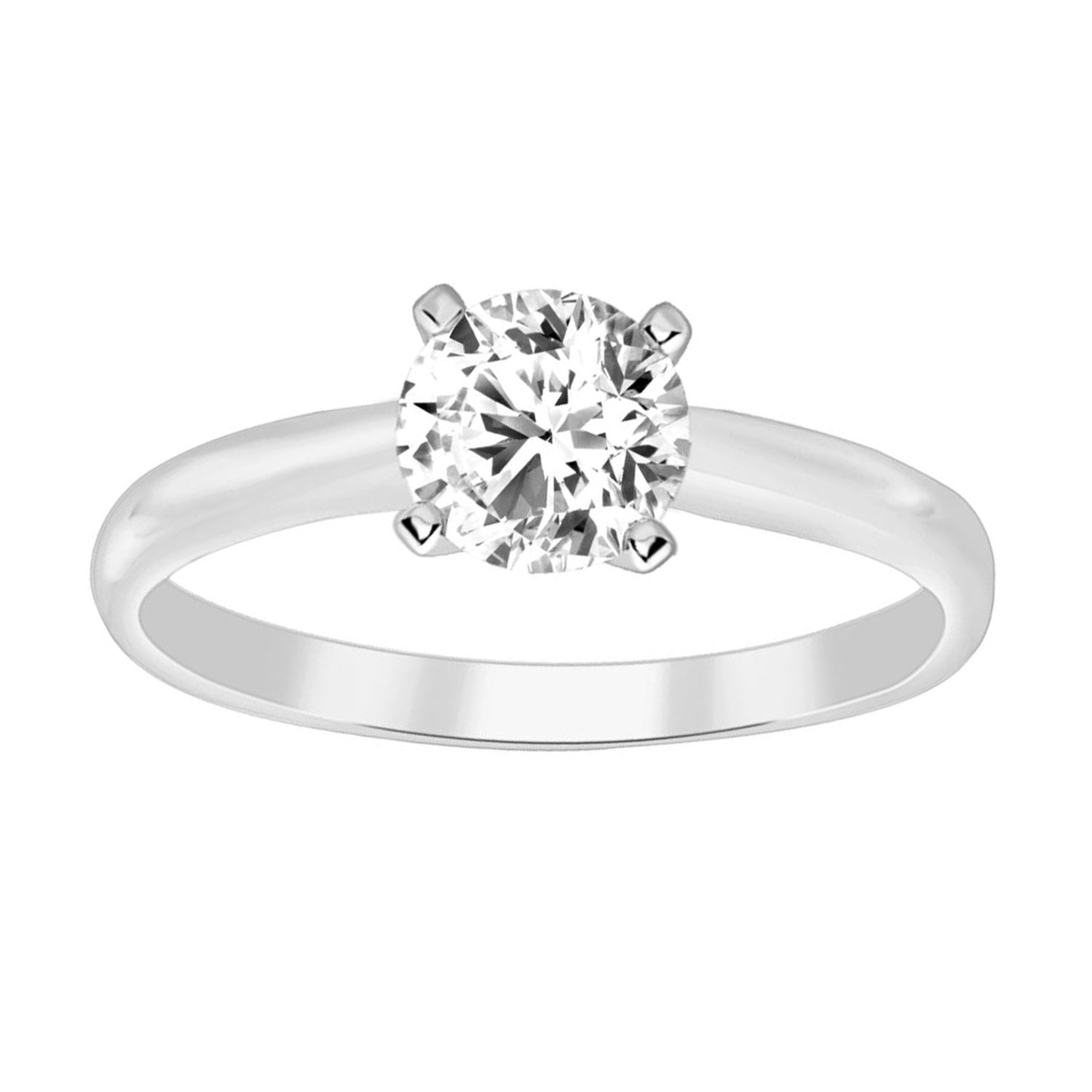 LADIES SOLITAIRE RING 0.50CT ROUND DIAMOND 14K WHITE GOLD