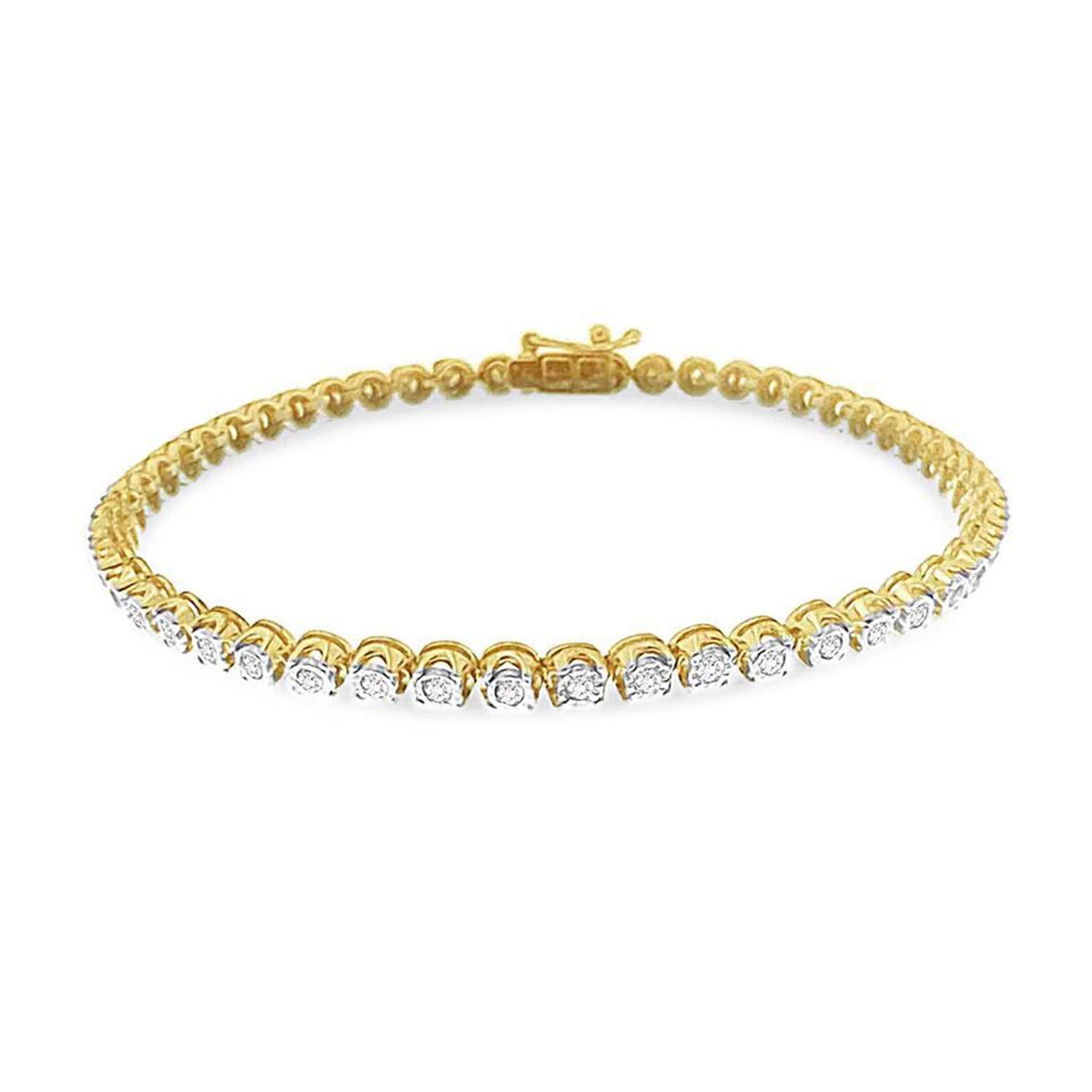 LADIES BRACELET 1.00CT ROUND DIAMOND 14K STERLING SILVER/YELLOW