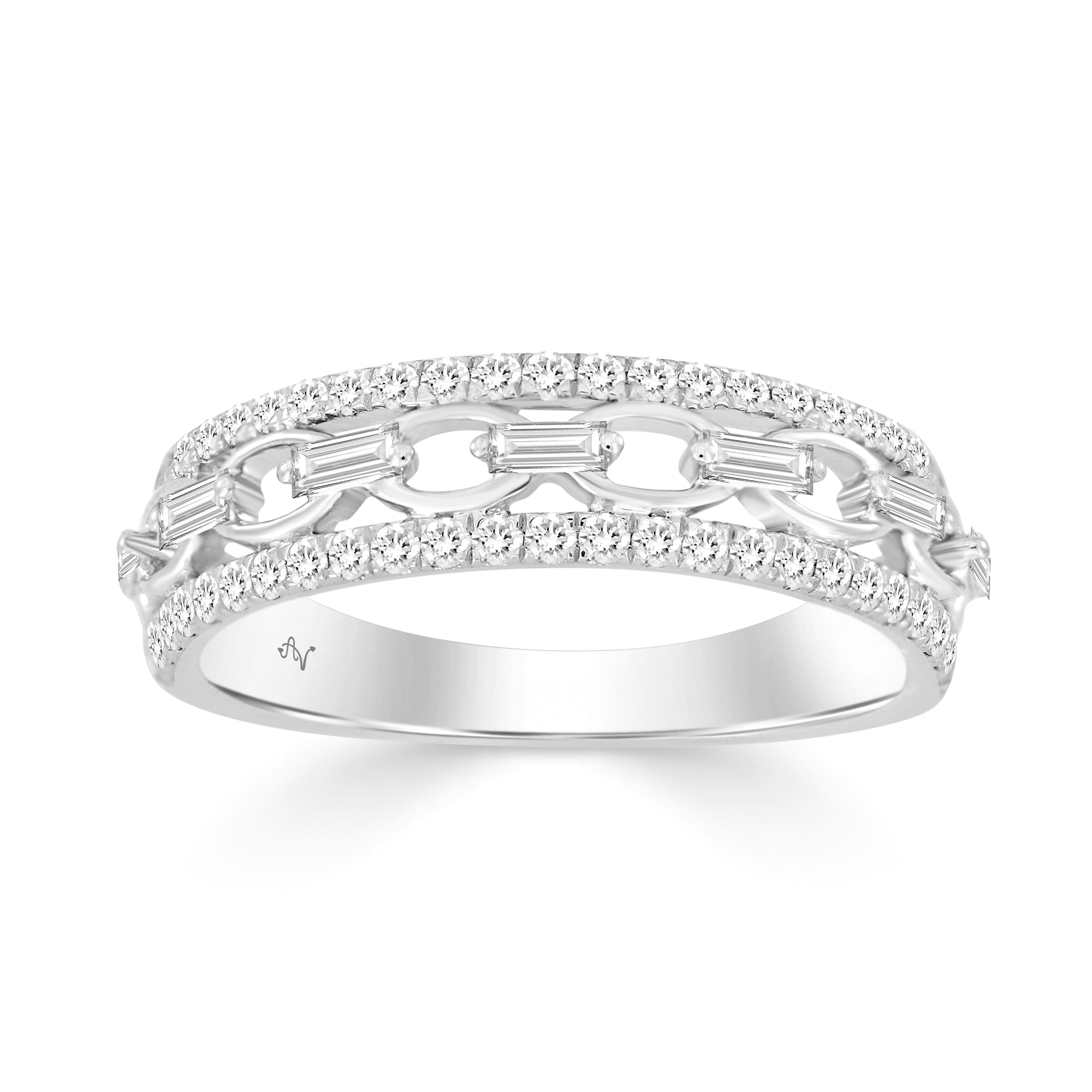 LADIES BAND 0.50CT ROUND/BAGUETTE DIAMOND 14K WHITE GOLD