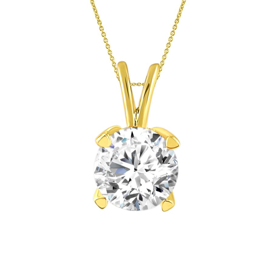 SOLITAIRE LADIES PENDANTS WITH CHAIN 0.25CT ROUND DIAMOND 14K YELLOW GOLD