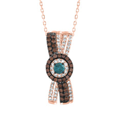 LADIES PENDANT WITH CHAIN 0.70CT DARK BROWN/BLUE/SAPPHIRE/ROUND DIAMOND 14K ROSE GOLD