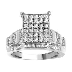 LADIES RING 1.00CT ROUND/BAGUETTE DIAMOND 10K WHITE GOLD