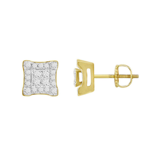 MEN'S STUD EARRINGS 0.50CT ROUND DIAMOND 10K YELLOW GOLD