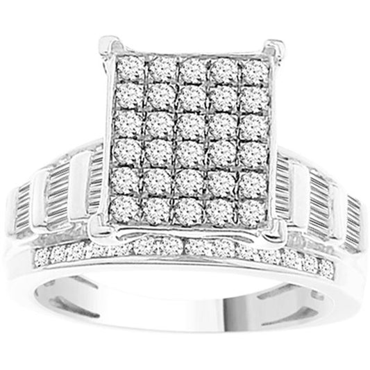 LADIES RING 1 1/2 CT ROUND/BAGUETTE DIAMOND 10K WHITE GOLD