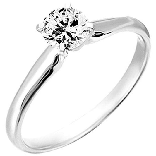 LADIES SOLITAIRE RING 1/3 CT ROUND DIAMOND 14K WHITE GOLD