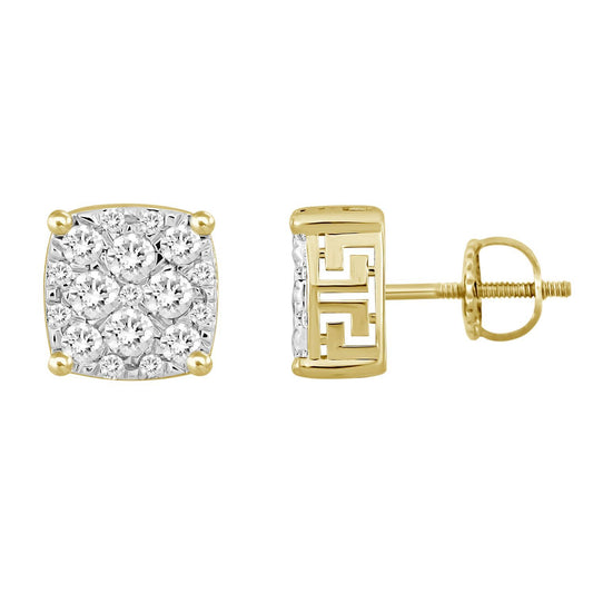 MEN'S EARRINGS 1 CT ROUND DIAMOND 10K YELLOW GOLD