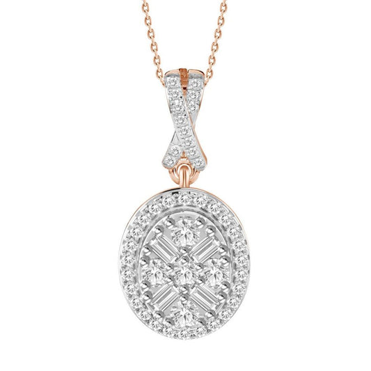 LADIES PENDANT 1/5 CT ROUND/BAGUETTE DIAMOND 10K ROSE GOLD