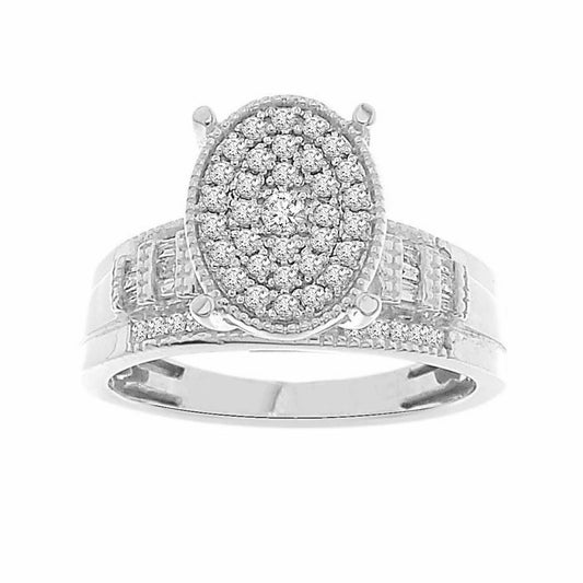 LADIES RING 1/2 CT ROUND/BAGUETTE DIAMOND 10K WHITE GOLD