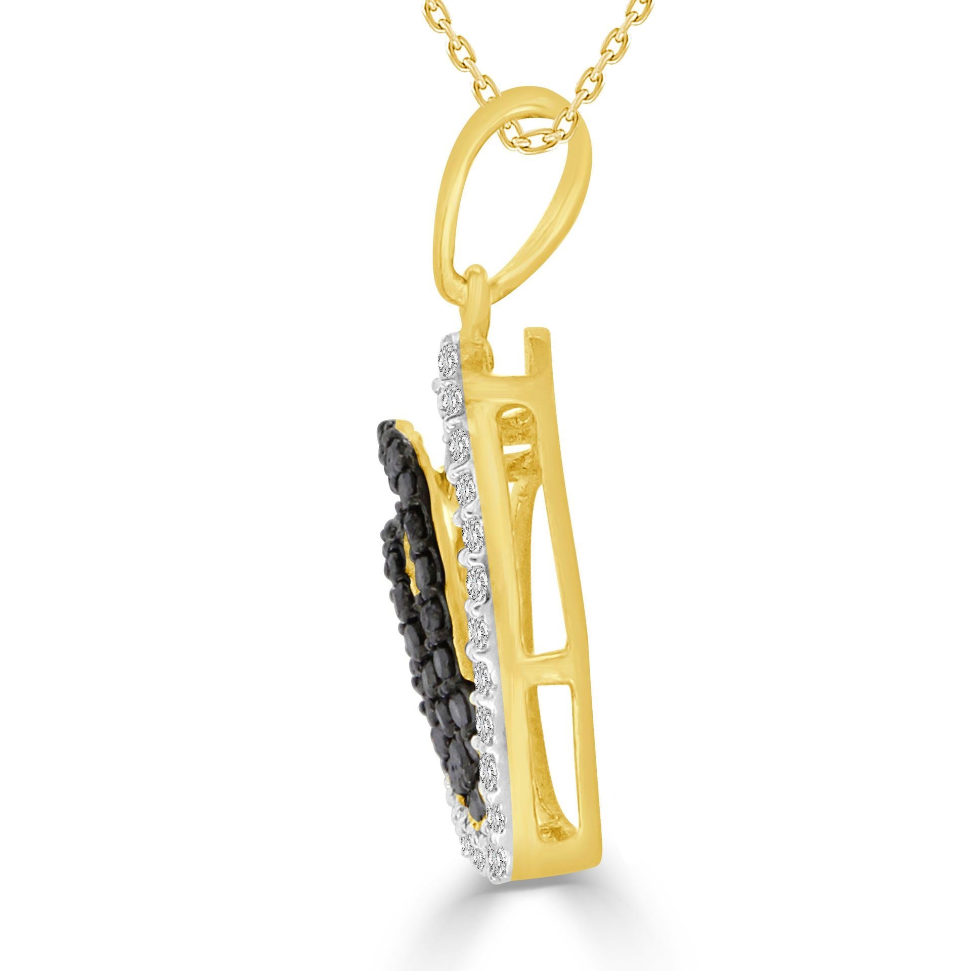 LADIES PENDANT 3/4 CT WHITE/BLACK ROUND DIAMOND 10K YELLOW GOLD