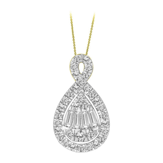 LADIES PENDANT 1/2 CT ROUND/BAGUETTE DIAMOND 10K YELLOW GOLD