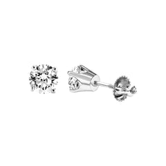 LADIES SOLITAIRE EARRINGS 1 CT ROUND DIAMOND 14K WHITE GOLD