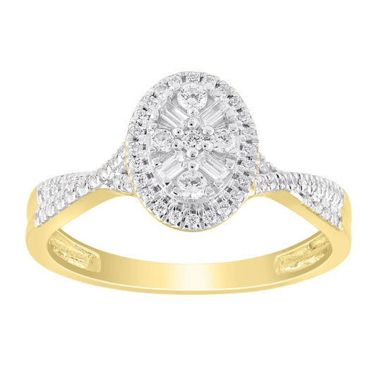 LADIES RING 0.33CT ROUND/BAGUETTE DIAMOND 10K YELLOW GOLD