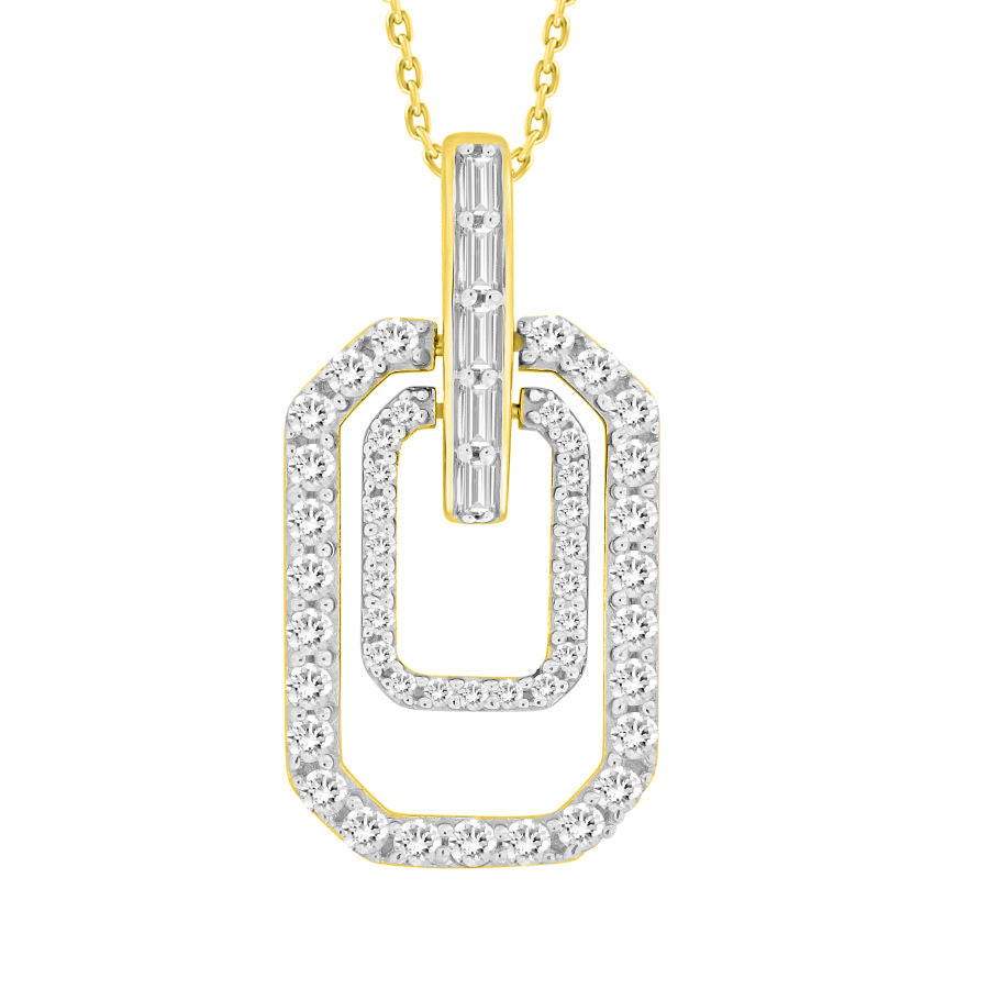 LADIES PENDANT WITH CHAIN 0.35CT ROUND/BAGUETTE DIAMOND 10K YELLOW GOLD