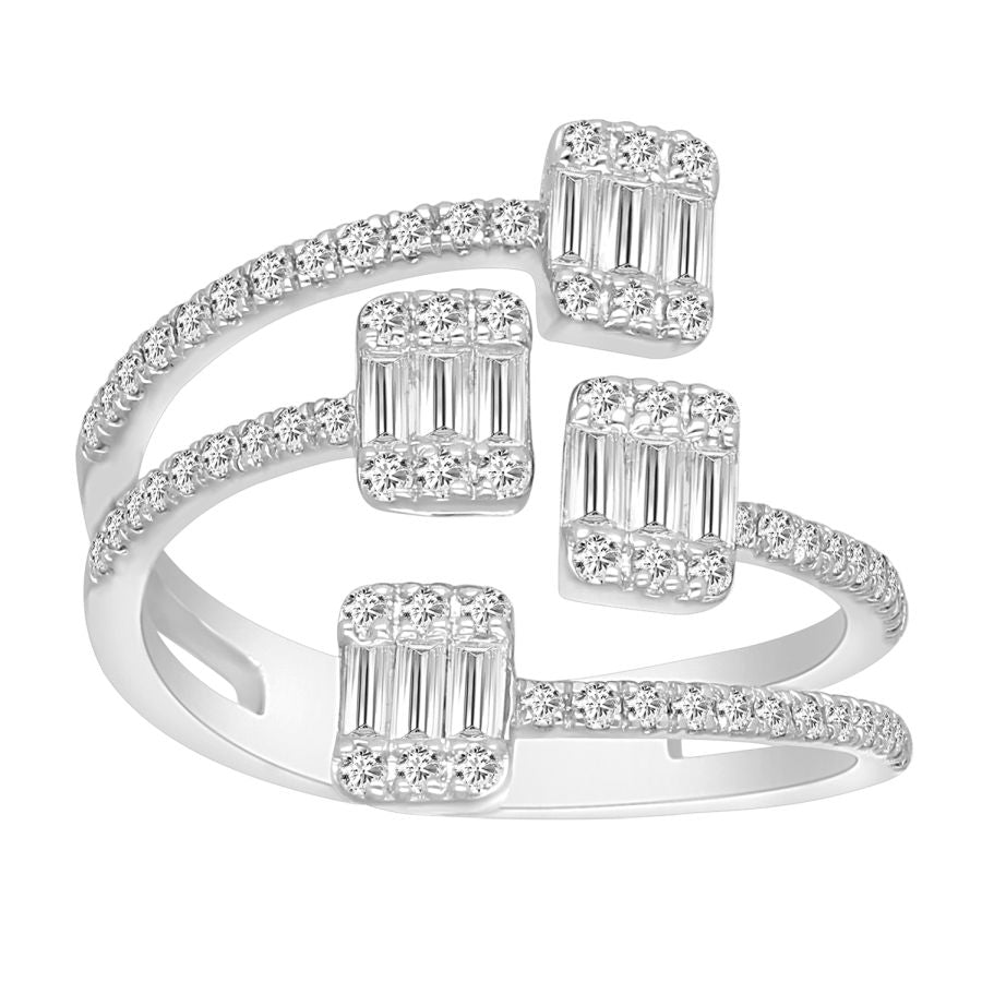 LADIES BAND 0.75CT ROUND/BAGUETTE DIAMOND 14K WHITE GOLD (SI QUALITY)