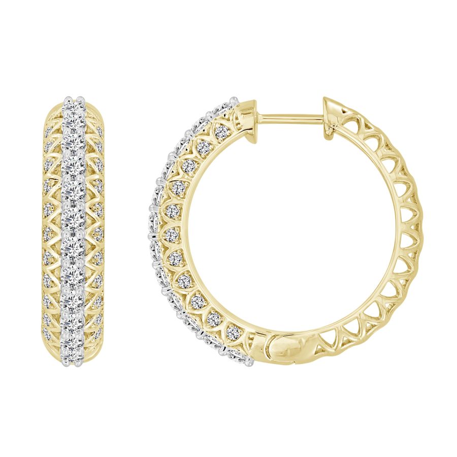 HOOPS EARRINGS 1.50CT ROUND DIAMOND 14K YELLOW GOLD