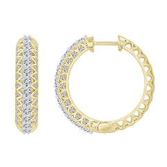 HOOPS EARRINGS 1.50CT ROUND DIAMOND 14K YELLOW GOLD