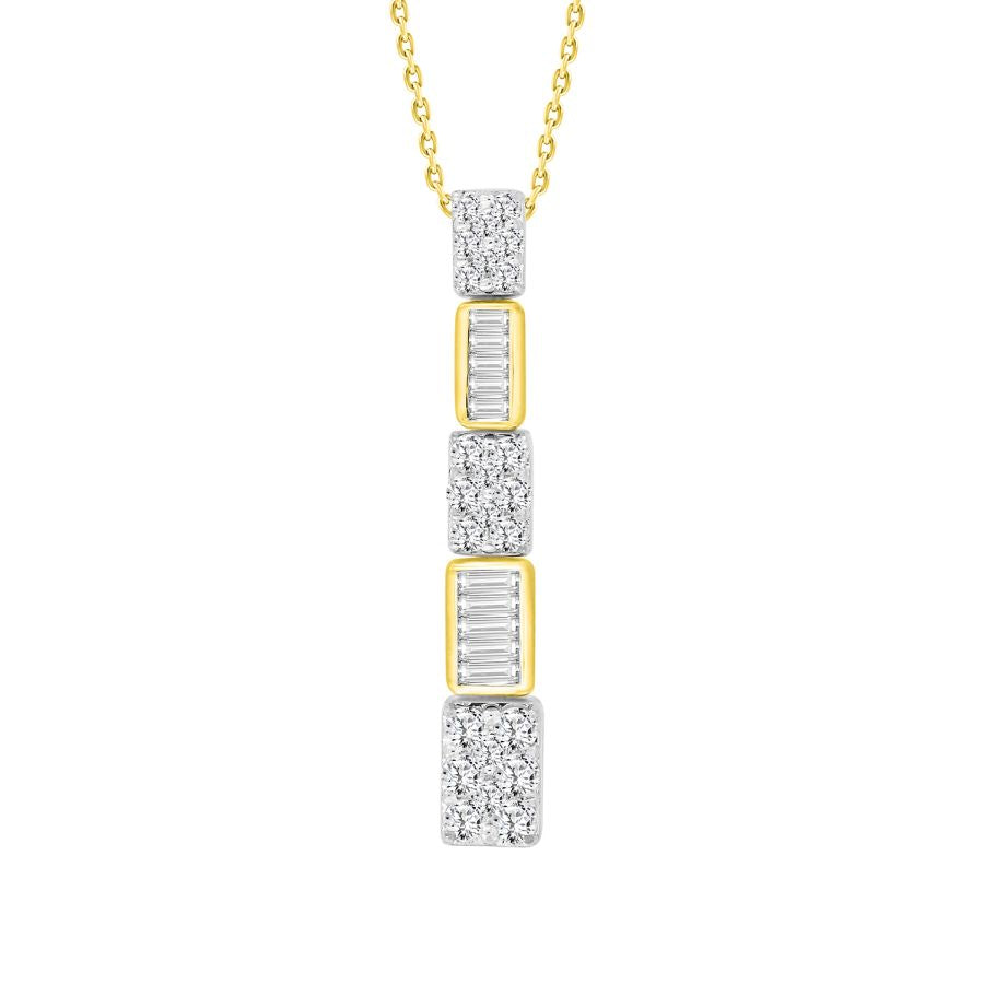 LADIES PENDANT WITH CHAIN 0.50CT ROUND/BAGUETTE DIAMOND 14K YELLOW GOLD (SI QUALITY)