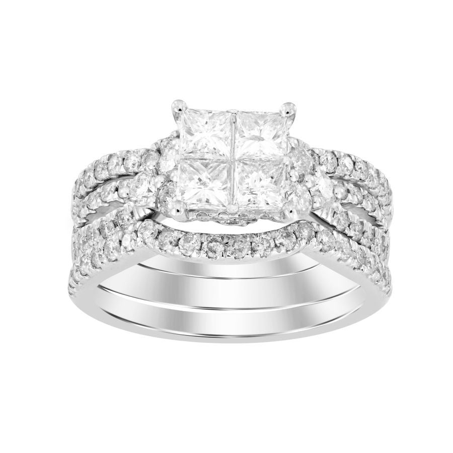 LADIES BRIDAL SET ROUND/PRINCESS DIAMOND 1.50CT ROUND/PRINCESS DIAMOND 14K WHITE GOLD