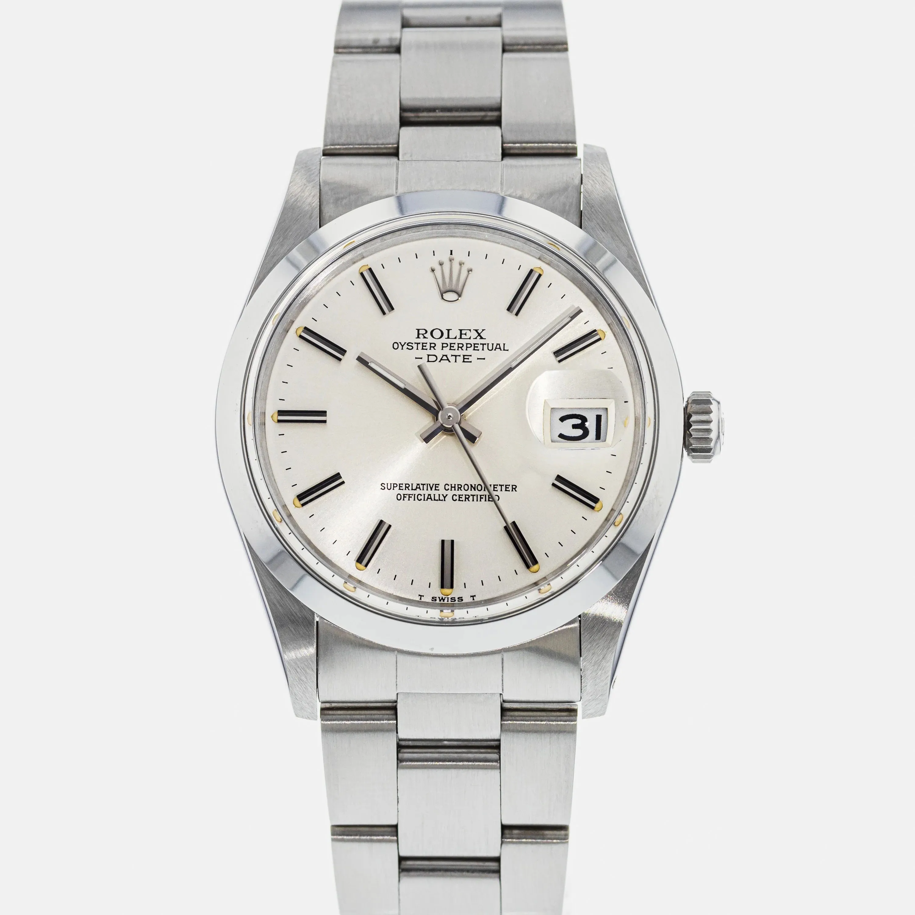Rolex Oyster Perpetual Date Silver Stick Dial On Oyster Ref 15000