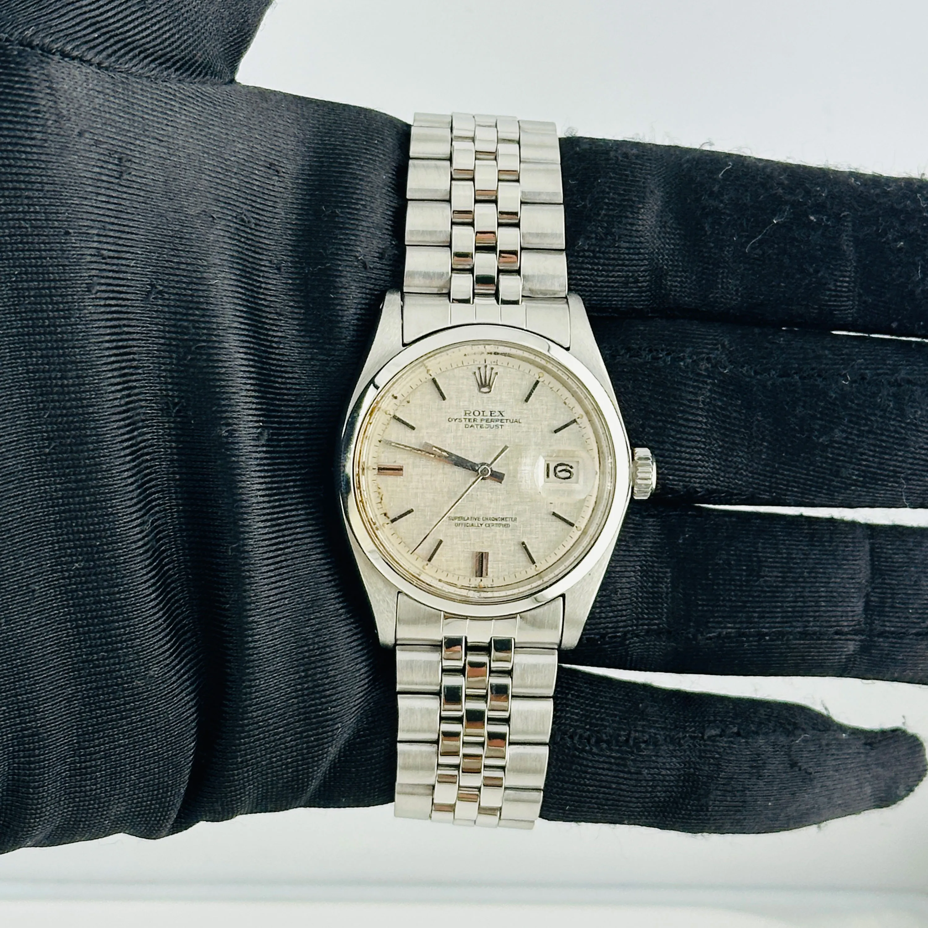 Rolex Datejust Silver Linen Dial On Jubilee Ref 1600